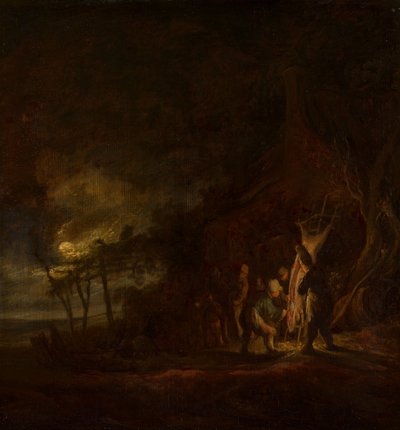 Slaughtered Pig in a Moonlit Landscape by Cornelis Symonsz van der Schalcke